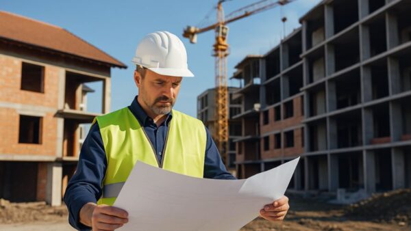 diriginte de santier verificand un plan